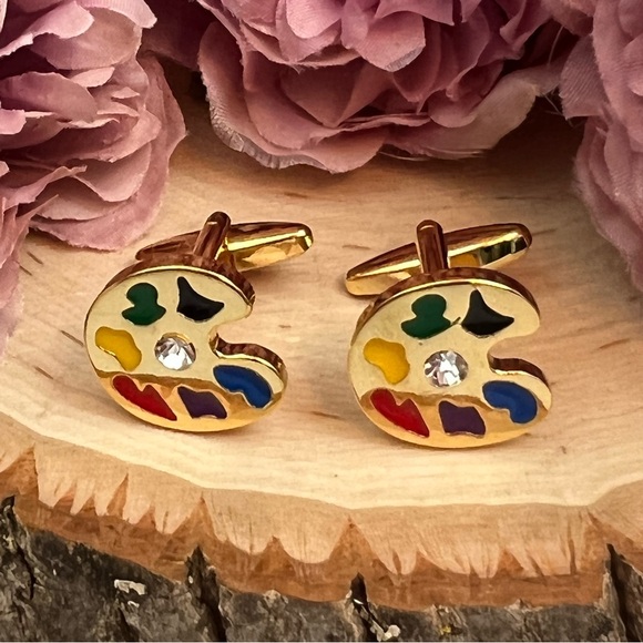 Artists Golden Painters Palette Cufflinks with Crystals - Picture 6 of 16